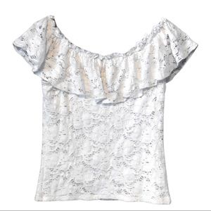 White Steven Stolman Blouse with Lace Detail, M